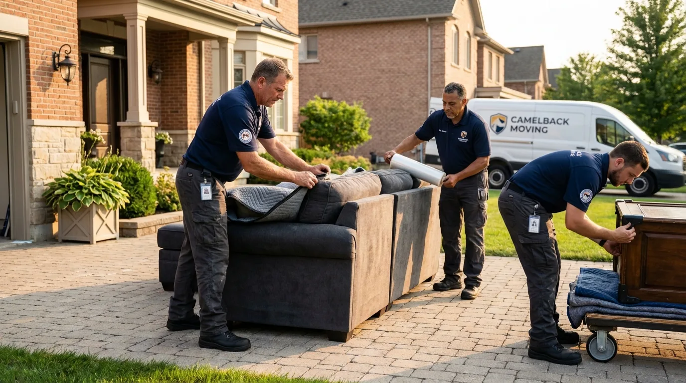Large estate moving crew wrapping furniture in Junction City, OR